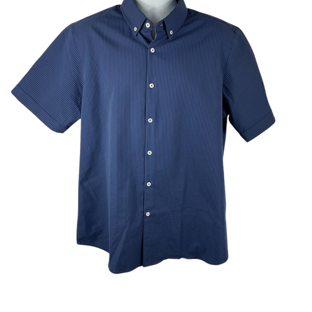 Quieti Performance Classic Navy Striped Button-Down Shirt,‎ XL